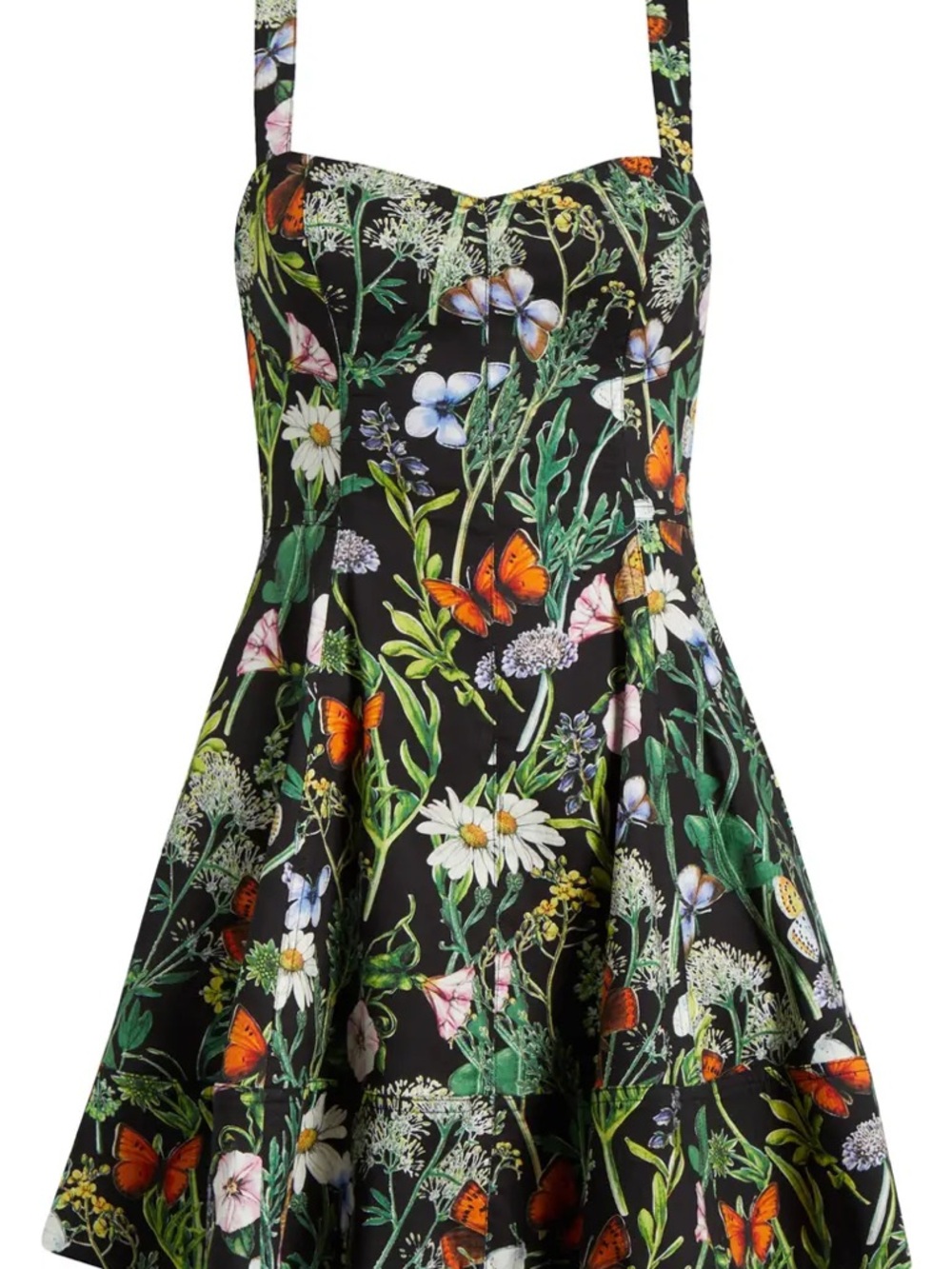 Floral Black Fit-and-Flare Sundress with Spaghetti Straps